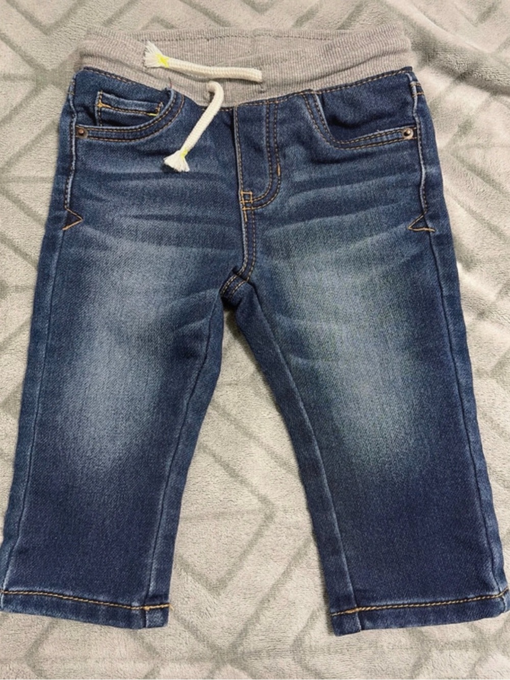 Cat & Jack Blue Denim Jeans with Gray Waistband and White Drawstring
